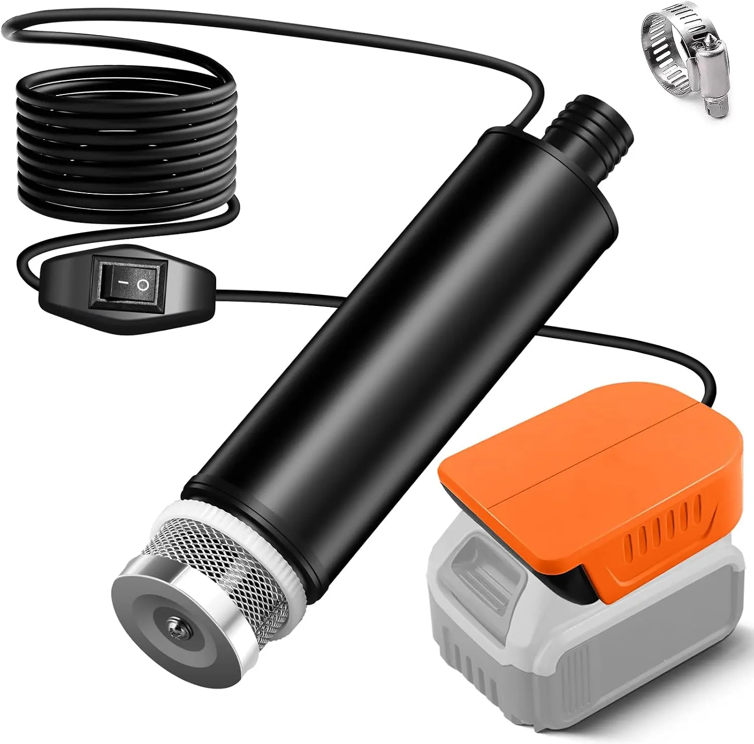TPDL Sump Pump Submersible Water Pump Compatible with Dwalt 20V Battery, 635GPH Rain Barrel Water Transfer Pump with 5M Water Pipe, Switch Deep Submersible Water Pump for Pool Garden Fish Tank