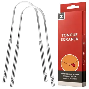 2 Pack Stainless Steel Tongue Scraper Set with Travel Case – U-Shaped Tongue Cleaner for Adults, Oral Hygiene Tool for Fresh Breath & Daily Care