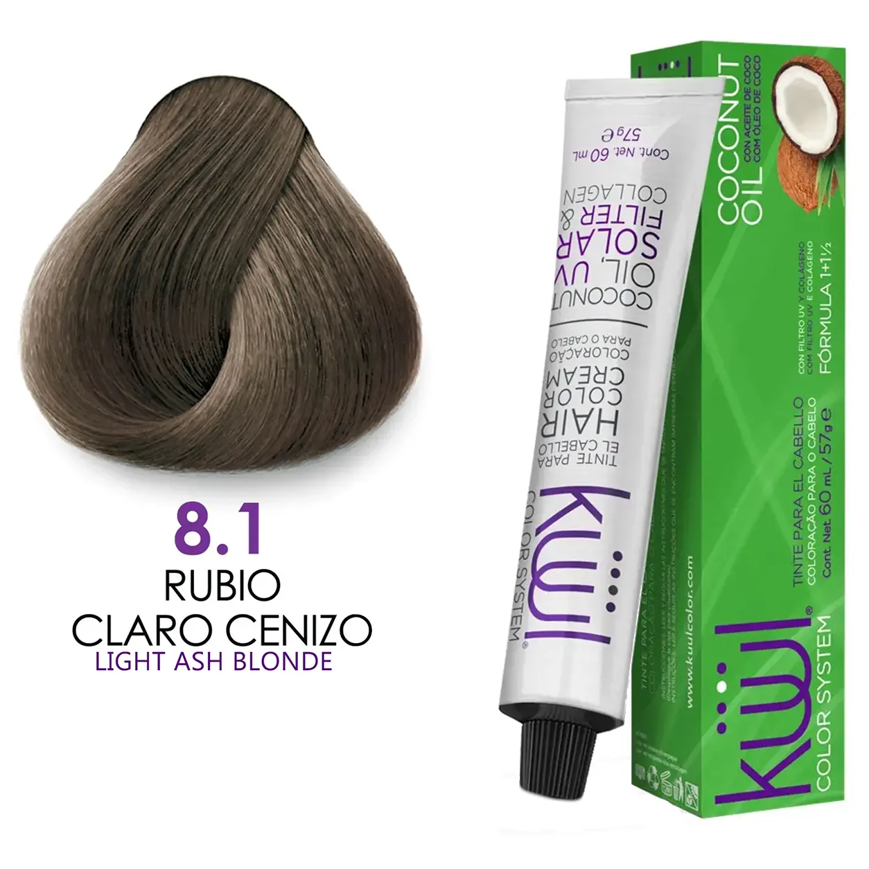 Kuul Color System [ 8.1 ] Rubio Claro Cenizo | Light Ash Blonde | Tinte Para El Cabello | Permanent Hair Dye | 3.04 fl oz / 90 ml