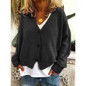 Solid Color Button Cardigan, Casual V-Neck Long Sleeve Cardigan Suitable for Spring and Autumn, Women’s Clothing Knitwear Womenswear
