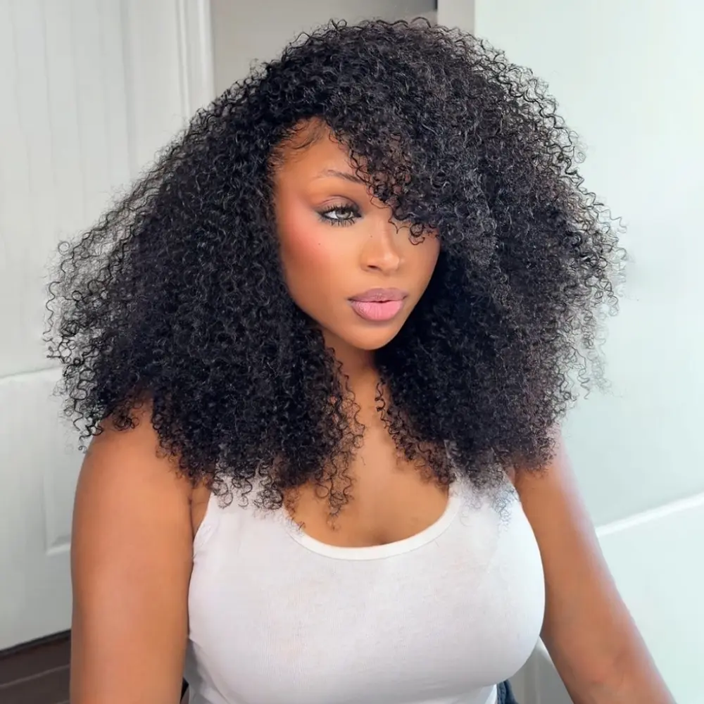 [20”Only $89] BANGJAZZ Kinky Curly Half Wig Human Hair Ready To Wear Glueless Short Curly Wigs Human Hair Upgraded Drawstring Cap Wigs for Women Beginner Friendly #FallFreshness