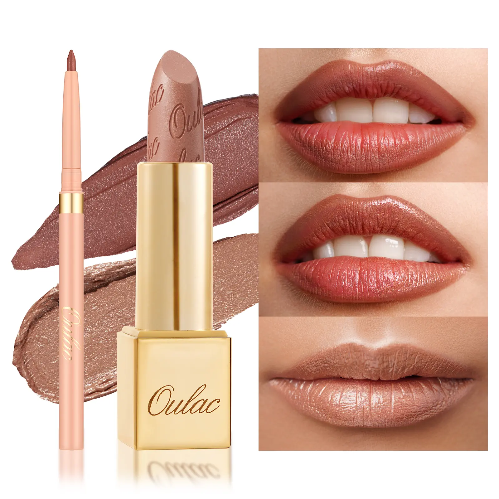 OULAC Lip Liner & Metallic Lipstick Set with Random Christmas Gifts for Women – Smooth, Creamy, Long-Lasting, Waterproof, Vegan, High Pigmentation