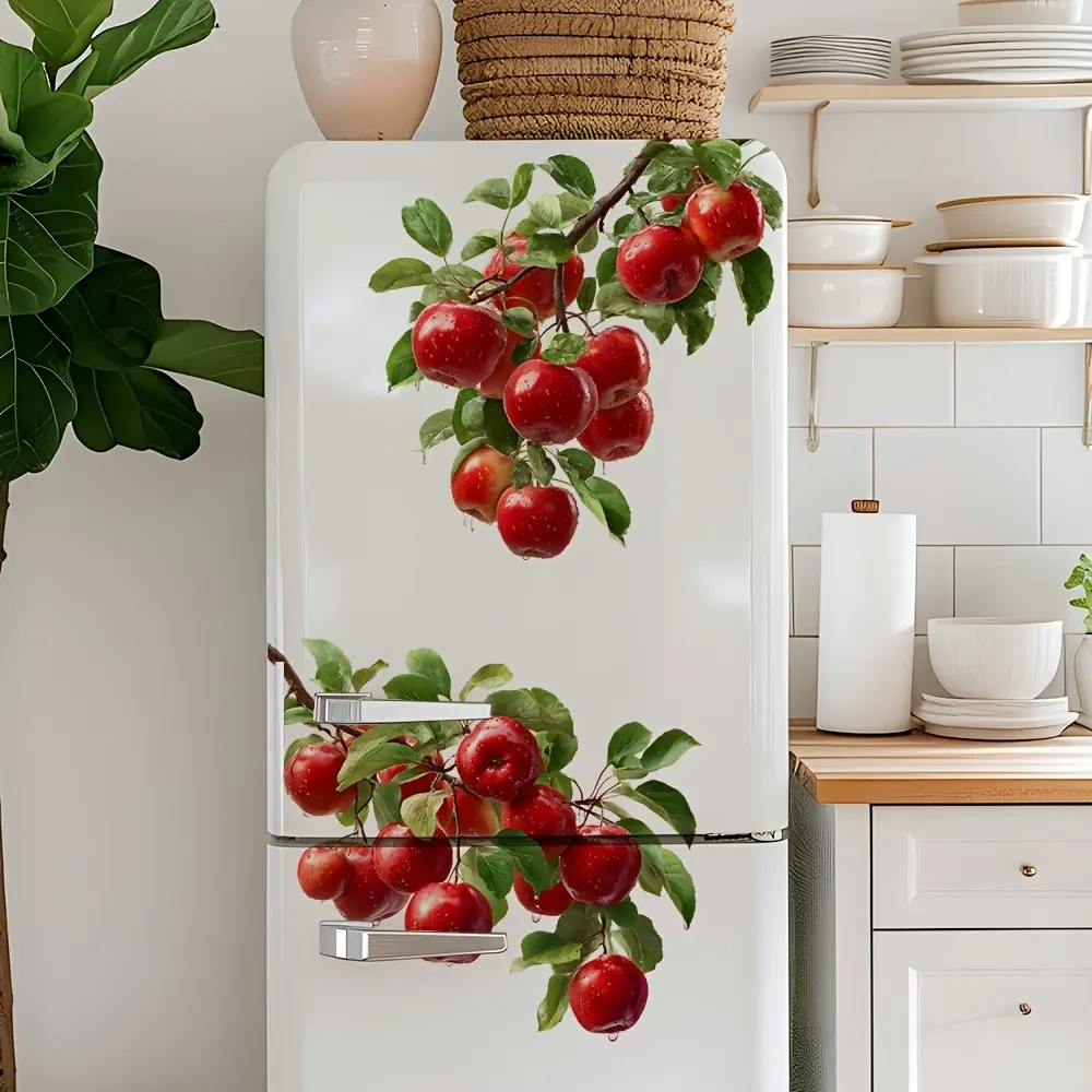 Realistic Apple Branch Refrigerator Magnet Sticker, Refrigerator Decorating Magnet, Kitchen Home Decorative Decal, Adds Natural Vitality to Space, Decorative Stickers, Refrigerator Decals, Household Decoration Supplies, Decoration Items