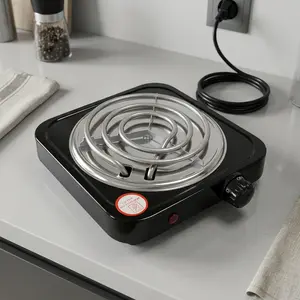 1000W portable electric hot plate with a single burner and five temperature settings, ideal for dorm rooms, RVs, and small apartments. SummerVibes.