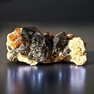 Smoky Quartz Cluster with Spessartine Garnet on Feldspar | Grounding & Creative Energy Stone
