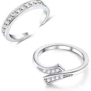 Milacolato Women's 2-Pcs Adjustable Wrap-Around Toe Rings Set, Cubic Zirconia Band Rings, Summer Barefoot Fashion Jewelry, Gift Ready