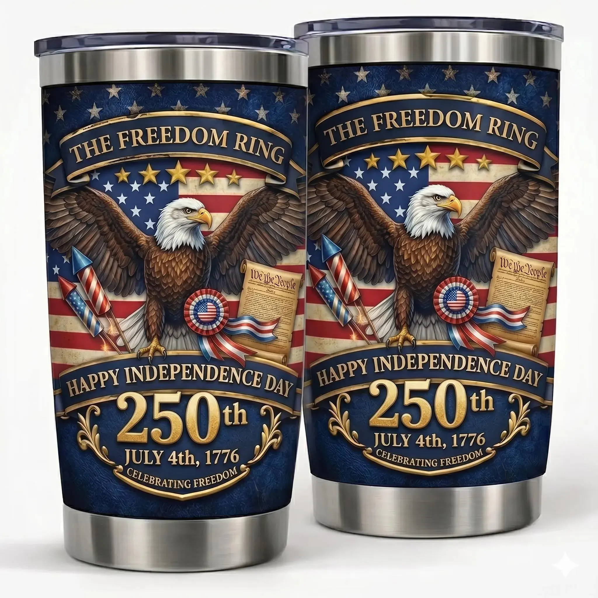 ShinyKT 250th Anniversary USA Water Bottle - 20oz Stainless Steel, Classic Stylish Portable Retro Coffee Travel Mug, July 4th Independence Day Gift