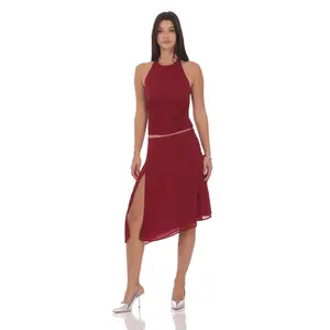 Asymmetrical Midi Skirt in Maroon