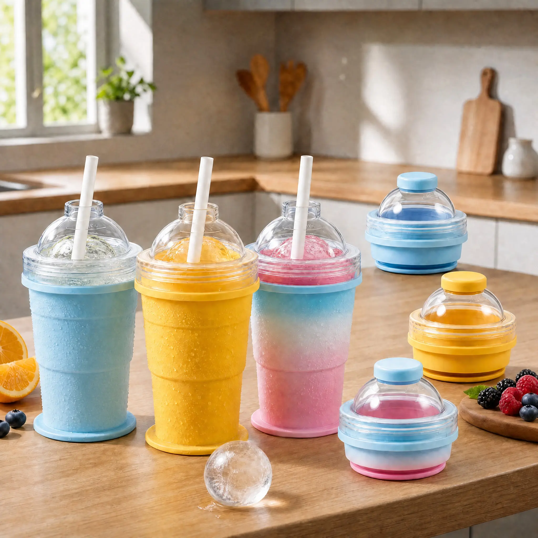 Trendy 2-in-1 Ice Hockey Cup | Collapsible Silicone Ice Ball Maker Cup | Portable Foldable Travel Tumbler with Straw & Lid | Leakproof Reusable Summer Cold Drink Cup for Iced Coffee, Juice & Whiskey Drinkware