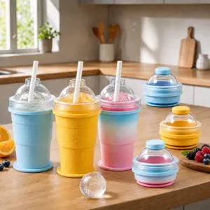 Trendy 2-in-1 Ice Hockey Cup | Collapsible Silicone Ice Ball Maker Cup | Portable Foldable Travel Tumbler with Straw & Lid | Leakproof Reusable Summer Cold Drink Cup for Iced Coffee, Juice & Whiskey Drinkware