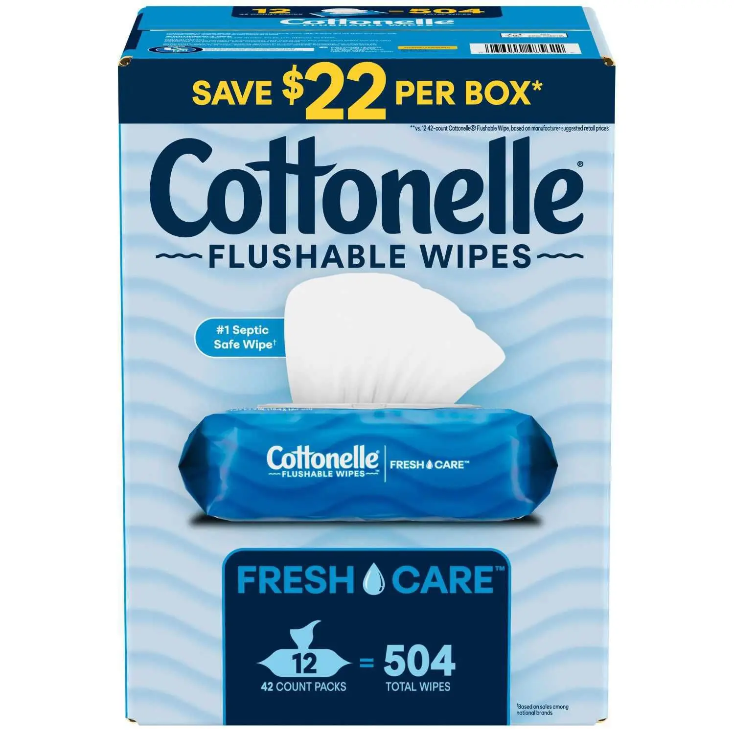 Cottonelle Freshcare Soft Biodegradable Hypoallergenic Toilet Moist Flushable Wipes with CleaningRipples, Resealable Flip-Top Soft Pack, 12-Pack (504 Wipes), Septic Safe for Bathroom Daily Care, for a Cleaner and Fresher Feeling