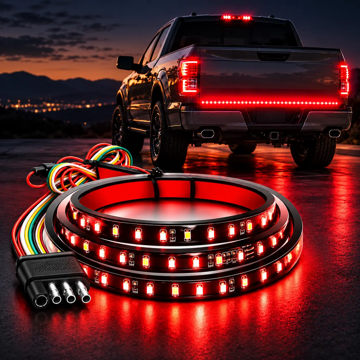 59-Inch LED Tailgate Light Bar for Trucks, 108 LED 12V Rear Light Strip with Red Running and Brake Lights, Amber Turn Signals and White Reverse Lights, Waterproof Pickup Truck Accessories