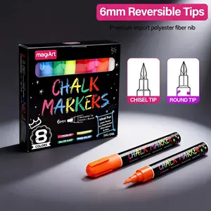 Chalk Markers, Jumbo Tip Liquid Chalk Pens, Washable, for Glass, Windows, Chalkboards, Posters, DIY Art Projects, Writing, Drawing, Painting, Creative Classroom Projects