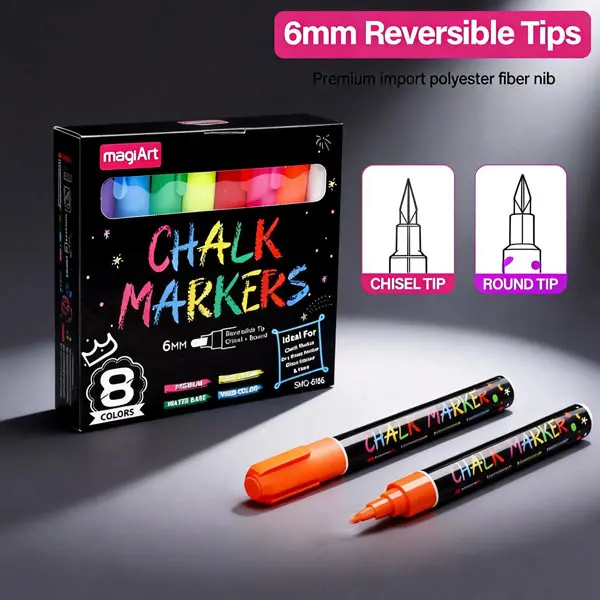 Jumbo Tip Washable Chalk Markers with 3-in-1 Nib, 8 Quick Dry Bold Line Color Markers, Office Stationery for Glass/Chalkboards, Ideal for DIY Crafts, Birthdays, Gifts & Events, Quick Dry & Washable, Durable Ink