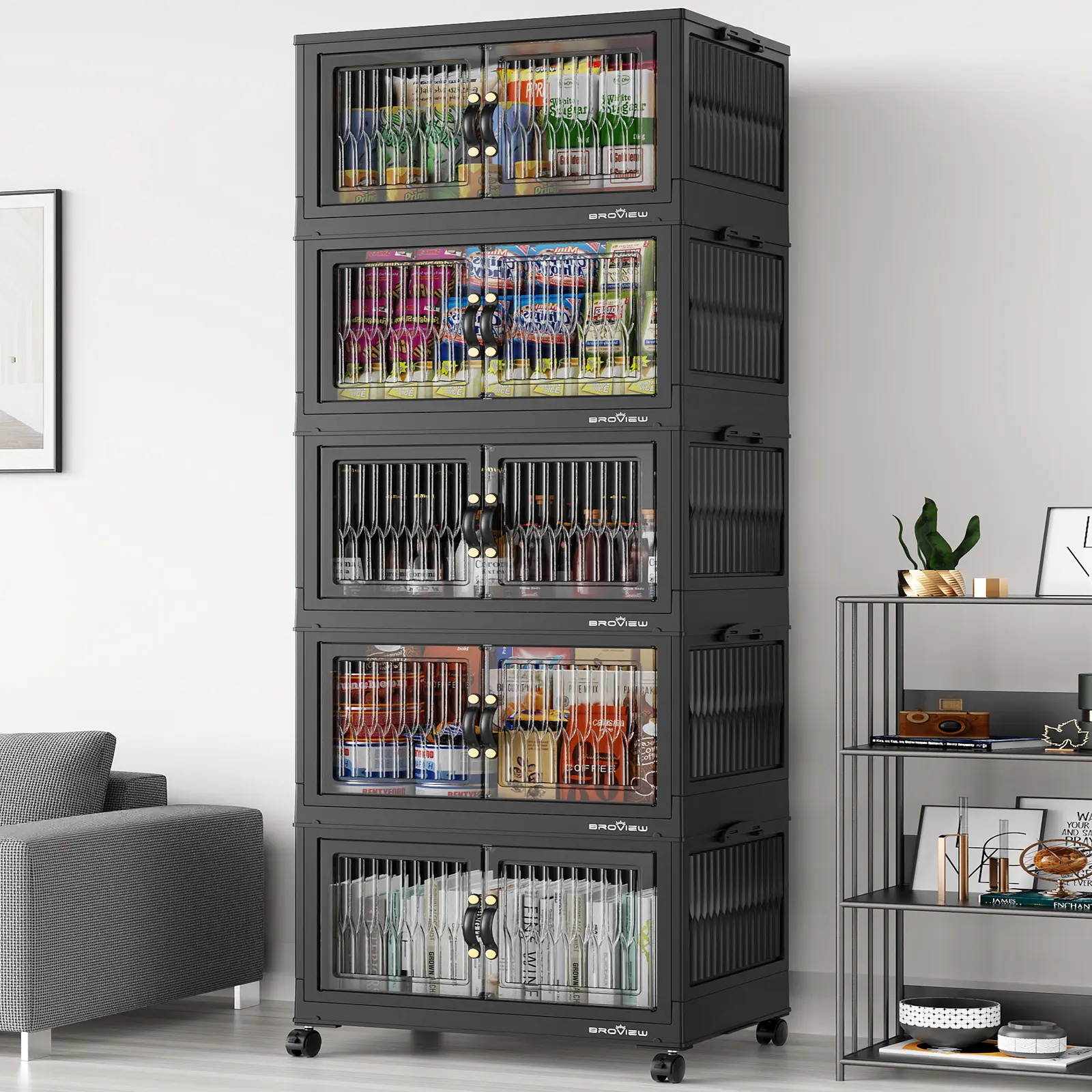 Broview V8 180Qt/240Qt/300Qt/400Qt/500Qt/600Qt Stackable Storage Bins with Lid, Closet Organizer and Storage Drawer, Collapsible Storage Box with Wheels, Plastic Clothes Storage Cabinet Containers for Home Organization