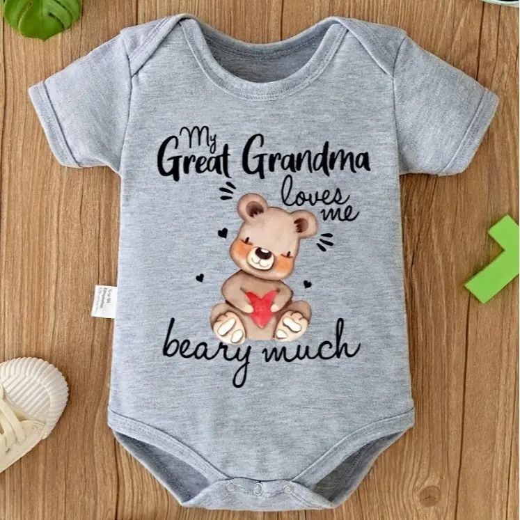 Fitted Baby Crew Neck Romper in Soft Cotton, Infant Bodysuit with Grandma Bear Graphic, Gender-Neutral Gift Outfit, 0-18m, Snaps, Grandma Quote, Cute, Breathable, Machine Wash, Reinforced Cuffs, 12 - 18 Months, Unisex