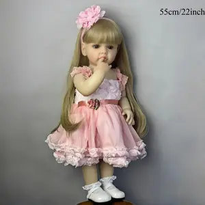 55cm 22inch Full Body Silicone Reborn Reborndoll Babydolls Lifelike Princess Toddler Newborn Girl Bebe Toy Lovely Gift for Kids Christmas Halloween Cute Pretty