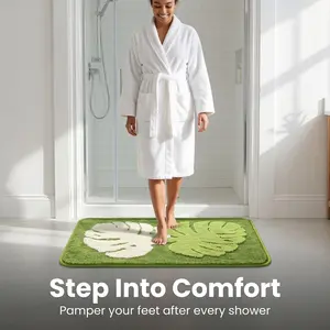 Tropical Monstera Leaf Bath Mat, Ultra Soft Absorbent Non-Slip Bathroom Rug, Green Plant Themed Floor Mat, Perfect Home Decor Gift