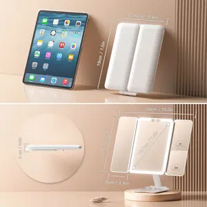 BEAUTIFIVE Tri-fold Travel Makeup Mirror with 48 LED Lights, 1X/5X/10X Rechargeable Vanity Mirror with Light, Portable Magnifying Mirror with Light, Stepless Dimming and Touch Control Table Mirror, Perfect Gift for Mother's Day