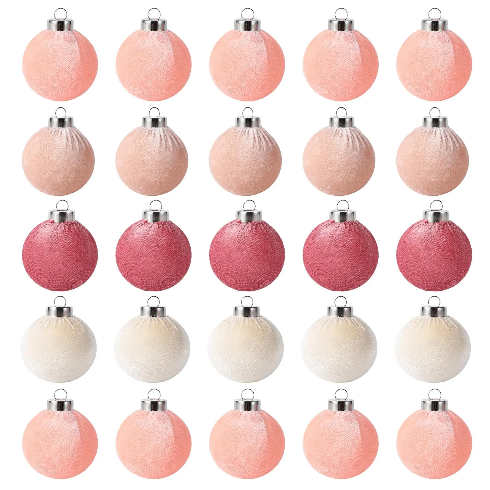 25 Pack Christmas Tree Decorations, 2.36 Inch (6 cm) Velvet Ball Ornaments Shatterproof Plastic Decorations for Xmas Tree Home Holiday Party Christmas Ornaments, White Pink