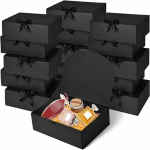 10pcs Elegant Black Gift Box Set with Ribbon - Perfect for Weddings, Proposals, Birthdays & Special Occasions - Ideal for Jewelry Display, Party Favors, Christmas, Easter, Bridesmaid Gifts, Wedding Favors, Holiday Gifts