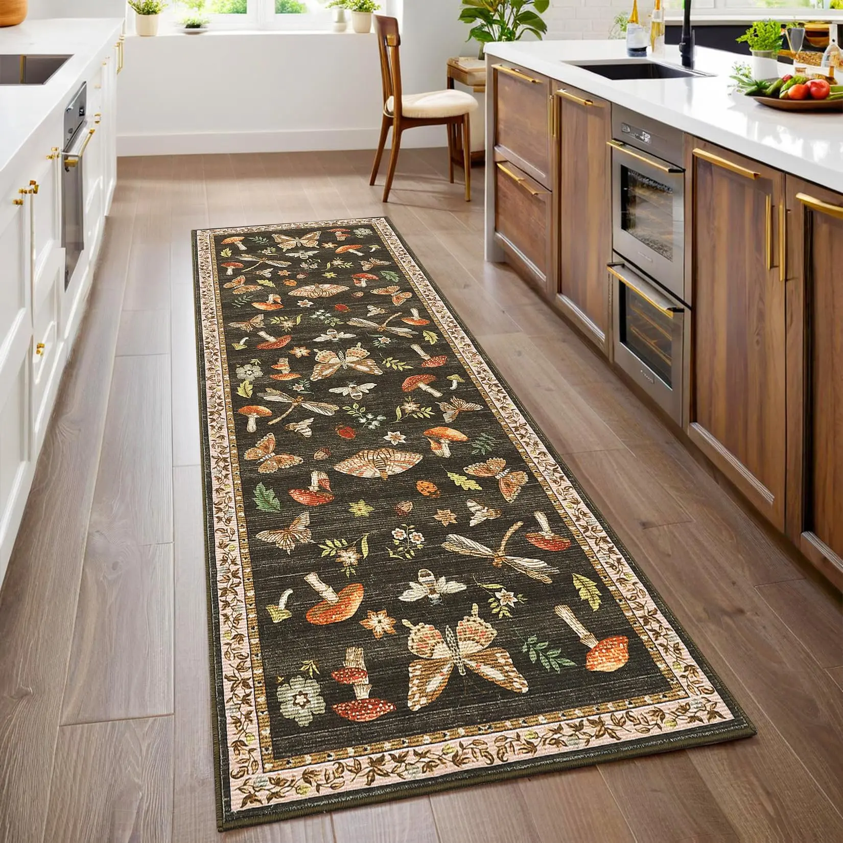 GARVEE Mushroom Insect Washable Rug 2x6 Runners for Hallways, Boho Kitchen Runner Rugs Non Slip Bath Runner, Modern Bedroom, Soft Long Entryway Bathroom Laundry Dorm, Brown