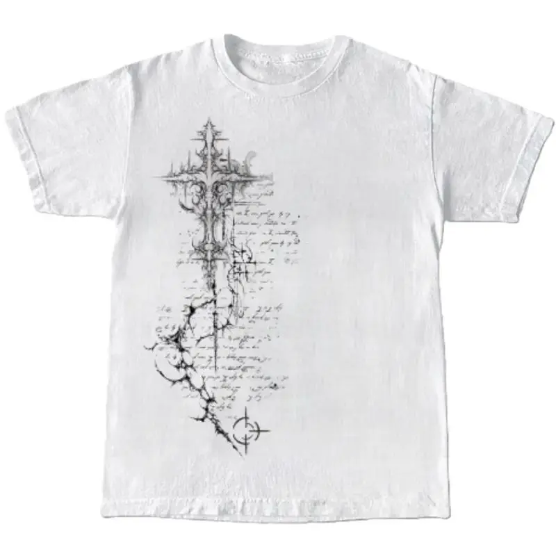 Gothic Cross Graphic T-Shirt, Unisex Cyberpunk Streetwear Top in a Soft Cotton Blend Fabric, Loose Fit Grunge Fashion, Aesthetic, Alternative