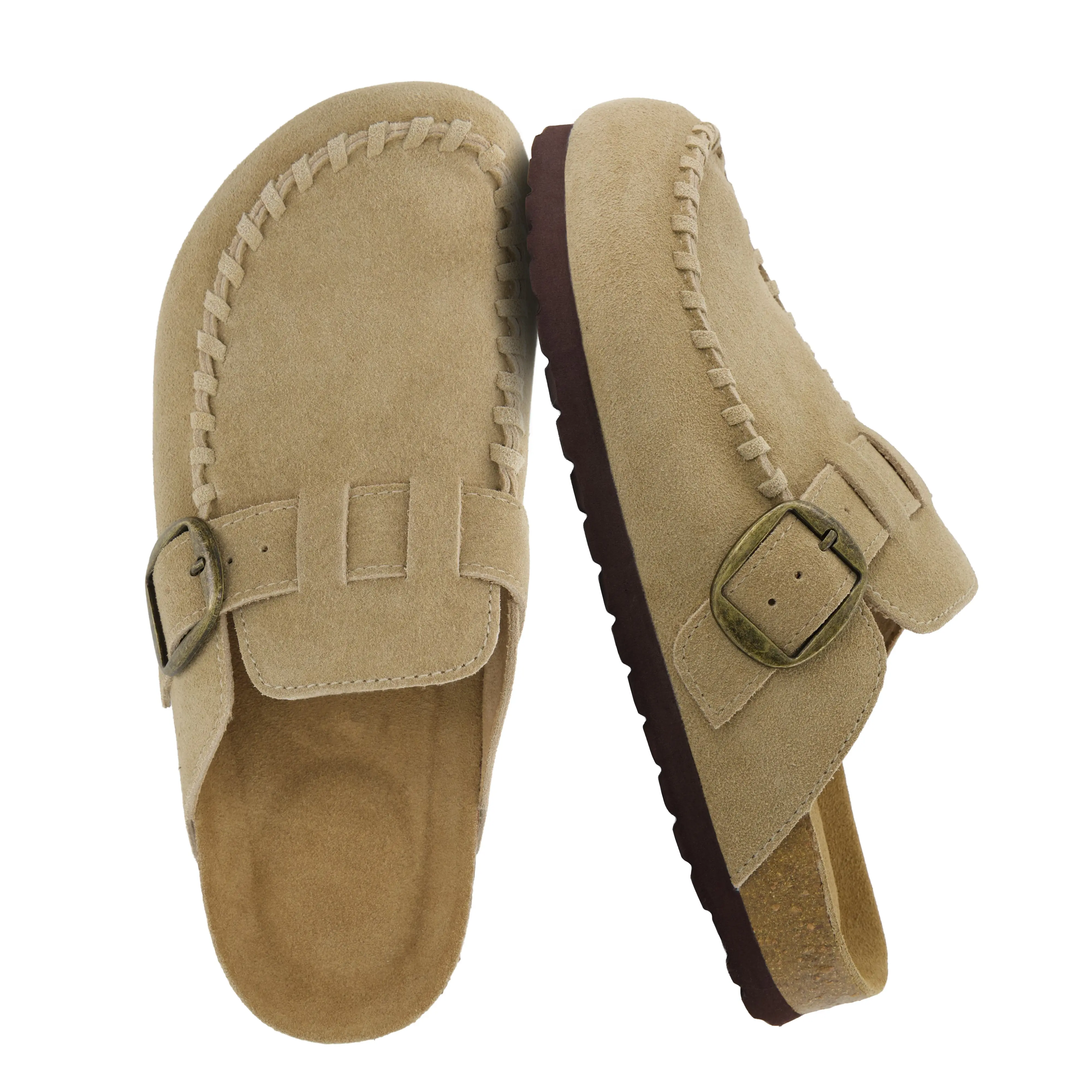 Cushionaire Canoe Genuine Suede Clogs for Women | Leather Slip-On Mules with Cushioned Heel Cup and Cork Footbed  | Arch Support and Adjustable Buckle Strap