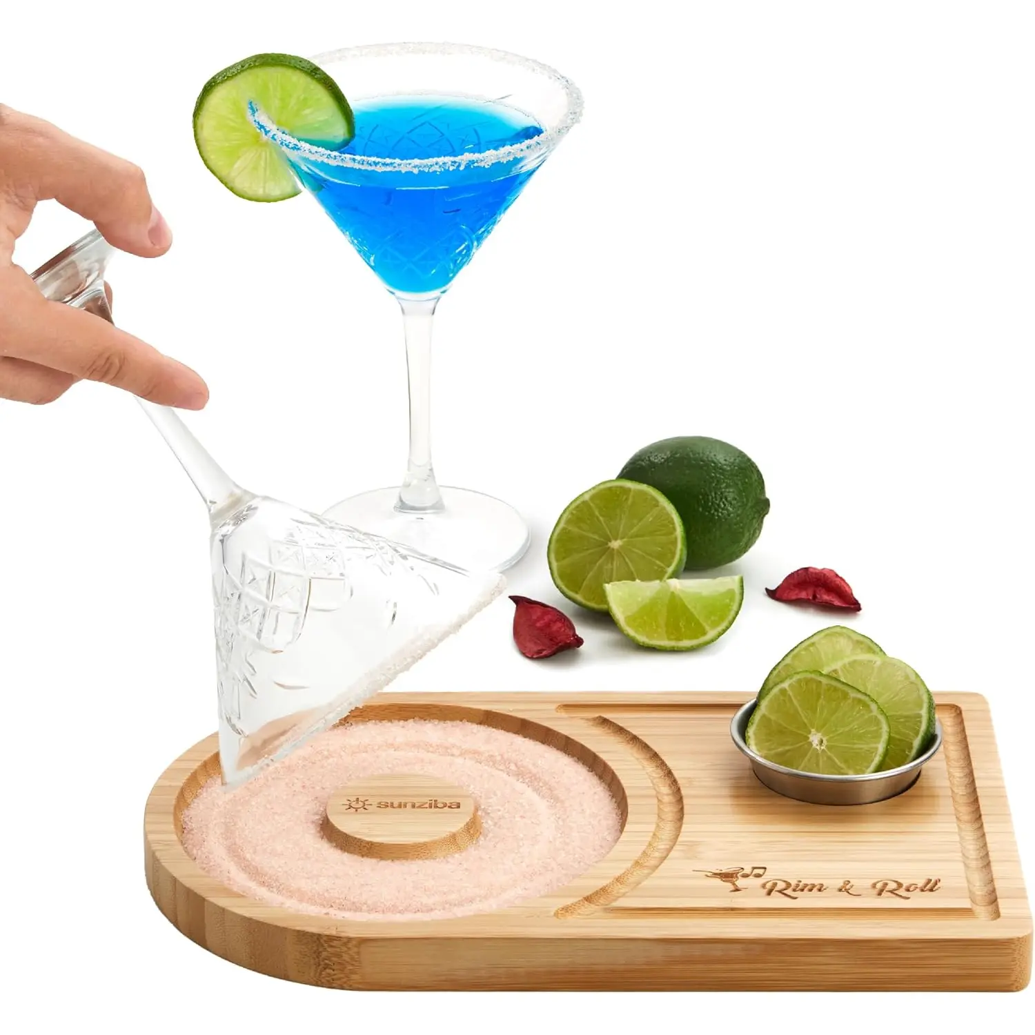 Margarita Salt Rimmer Set | Bartender Accessories for Home Bar | Rimmer for Cocktails | Margarita Kit with Salt Rimmer for up to 6" Rims (Bamboo Salt Rimmer for Cocktails) | Bar Gifts Sunziba