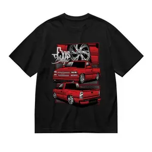 Men's Red Pickup Truck Graphic Cotton Tee with Detailed Design and Wheel Accent for Casual Wear and Texas Culture Lovers Streetwear office halloween graphic tee Crew Neck We unisex anime fan shirt Style relaxed fit Comfy Motorcycle Garage T-Shirt