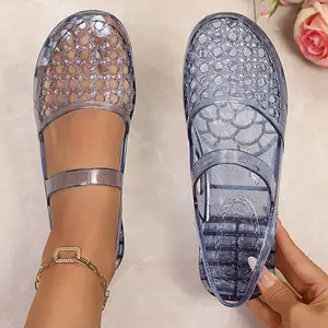 2026 New Jelly Sandals For Women, Hollow Out Woven Flat Sandals, Soft Comfortable Beach Shoes, Summer Slip-on Footwear