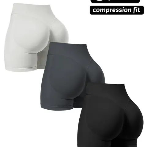 3-Pack High-Waisted Seamless Sports Shorts for Women, Workout Clothes Women, Breathable Compression Yoga Shorts for Running with Tight-Fit Butt-Lifting Design, Universal Seamless Athletic Wear