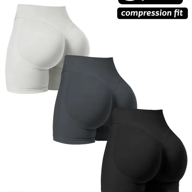 3-Pack High-Waisted Seamless Sports Shorts for Women, Workout Clothes Women, Breathable Compression Yoga Shorts for Running with Tight-Fit Butt-Lifting Design, Universal Seamless Athletic Wear