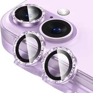 [Glitter Purple]Glimprese Cellphone Camera Lens Protector Compatible for iPhone 17 16 16Plus 14 14Pro 14ProMax 15 15Pro 15ProMax, 9H Tempered Glass Protective Camera Cover Screen Protector, HD Clear, Metal Individual Ring Decoration Accessories