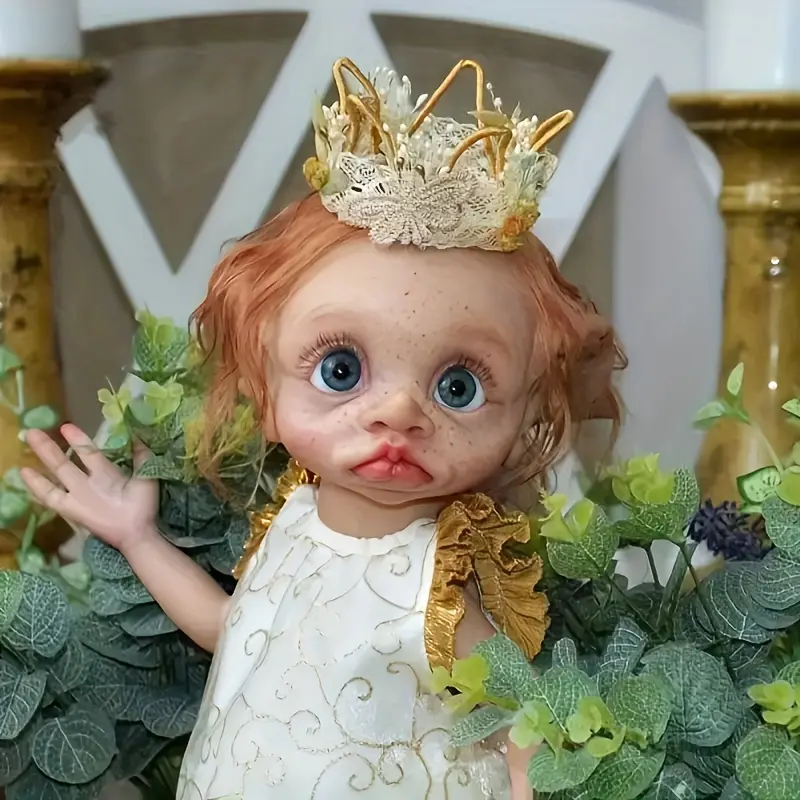 17in Unisex Handmade Reborn Baby Doll Soft-Touch Vinyl White Skin Freckle Design Full-Body Angel Fantasy Art Collectible Toy for Preschool Activities Role-Playing
