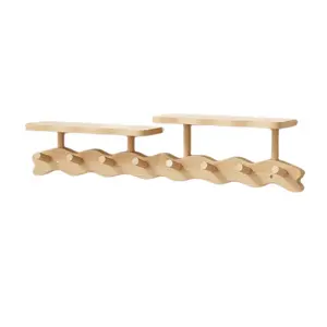 Non-Porous Bamboo Partition Storage Hook 3-5 Years Old Alpine Bamboo Material Double-Layer Storage for Entryway Reinforced Hook and Thickened Shelf Suitable for Bedroom Living Room Wall Storage Rack