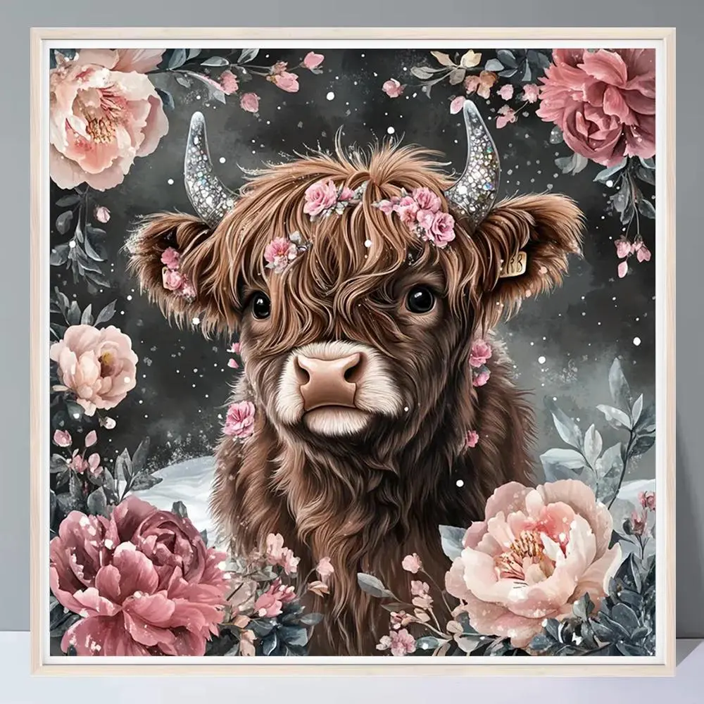 Cow Pattern DIY Crafts Diamond Arts Colorful Painting Kit without Frame, Full Round Drill Diamond Arts Painting for Home Bedroom Wall Decor Diamond Painting Kits