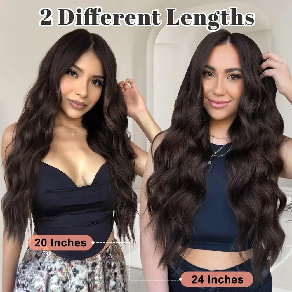 AISI HAIR 4PCS Long Wavy Hair Extensions 20/24 Inch Synthetic Thick Hairpiece for Women Double Weft Construction Non-Slip Clips Comfortable Wear AISI HAIR 4PCS Long Wavy Hair Extensions 20/24 Inch Synthetic Thick Hairpiece for Women Double Weft Construction Non-Slip Clips Comfortable Wear