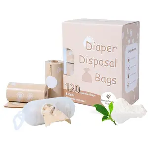 Disposable Diaper Bags for Baby, Biodegradable Diaper Disposal Bags with Dispenser (120 Count, 8 Refill Rolls), Leak-Proof Baby Poop Bags, Scented Diaper Trash Bags for Dirty Diapers, Travel & Nursery Essentials