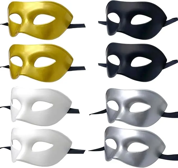 Plastic Half Mask - Gold | White | Black | Silver - Costume Accessory
