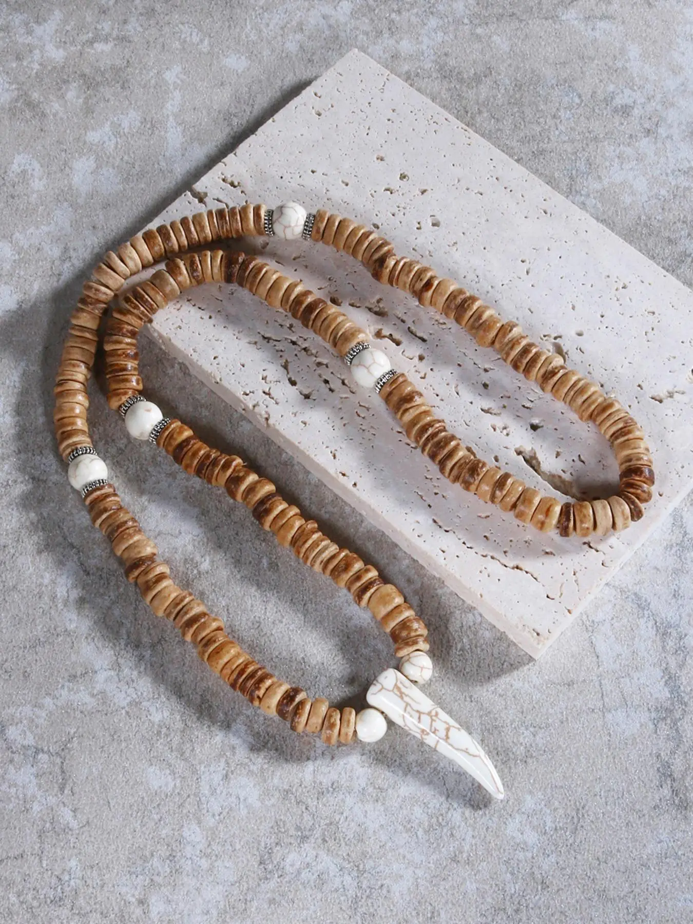 Vintage Wooden Beads Necklace, Fashionable Wolf Tooth Pendant Necklace for Men, Trendy All-match & Exquisite Jewelry for Birthday Gift