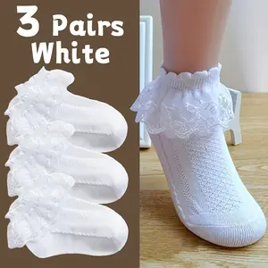 3 Pairs Cute Girl Lace Socks, Princess Ruffle Short Socks, Soft Breathable Toddler Socks, Fashion Kids Gift for All Seasons, Socks Set