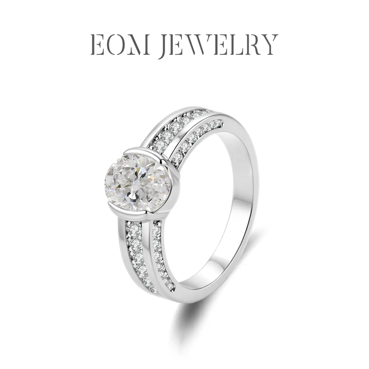 New EOM Moissanite Waterproof 1.5ct Vintage Fortune Glow Oval Ring Silver-Plated Wedding Engagement Anniversary Valentine's Day Romantic Elegant Gift Daily Wear for Women