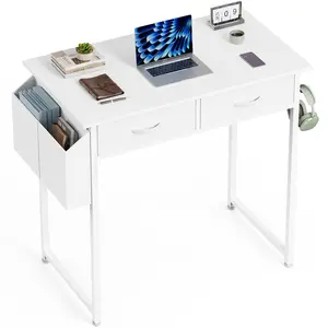 Computer Desk Home Office Bedroom Writing Study PC Table with Storage Space Fabric Side Bag Headphone Hook Metal Frame Adjustable Feet
