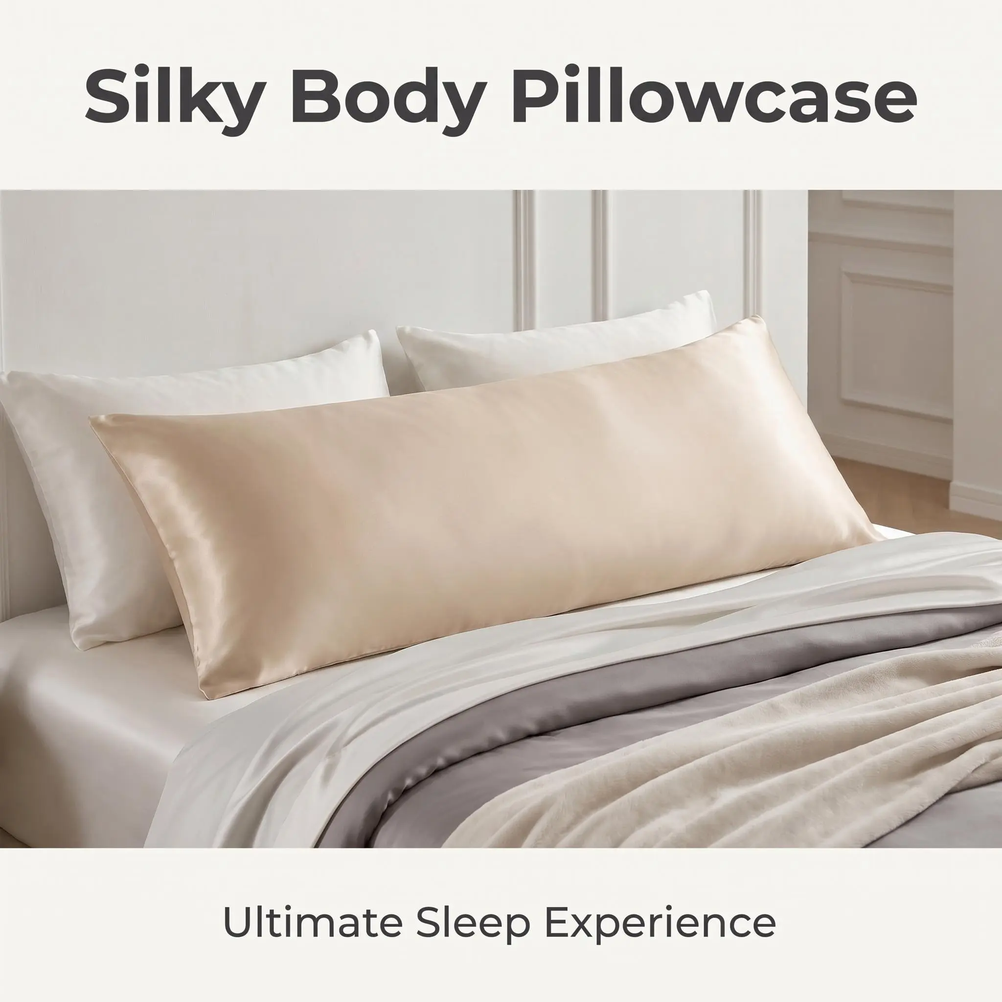 Bedsum Satin Body Pillowcase with Envelope Closure, Luxurious and Silky Pillow Case for Hair and Skin, 20x54 inches