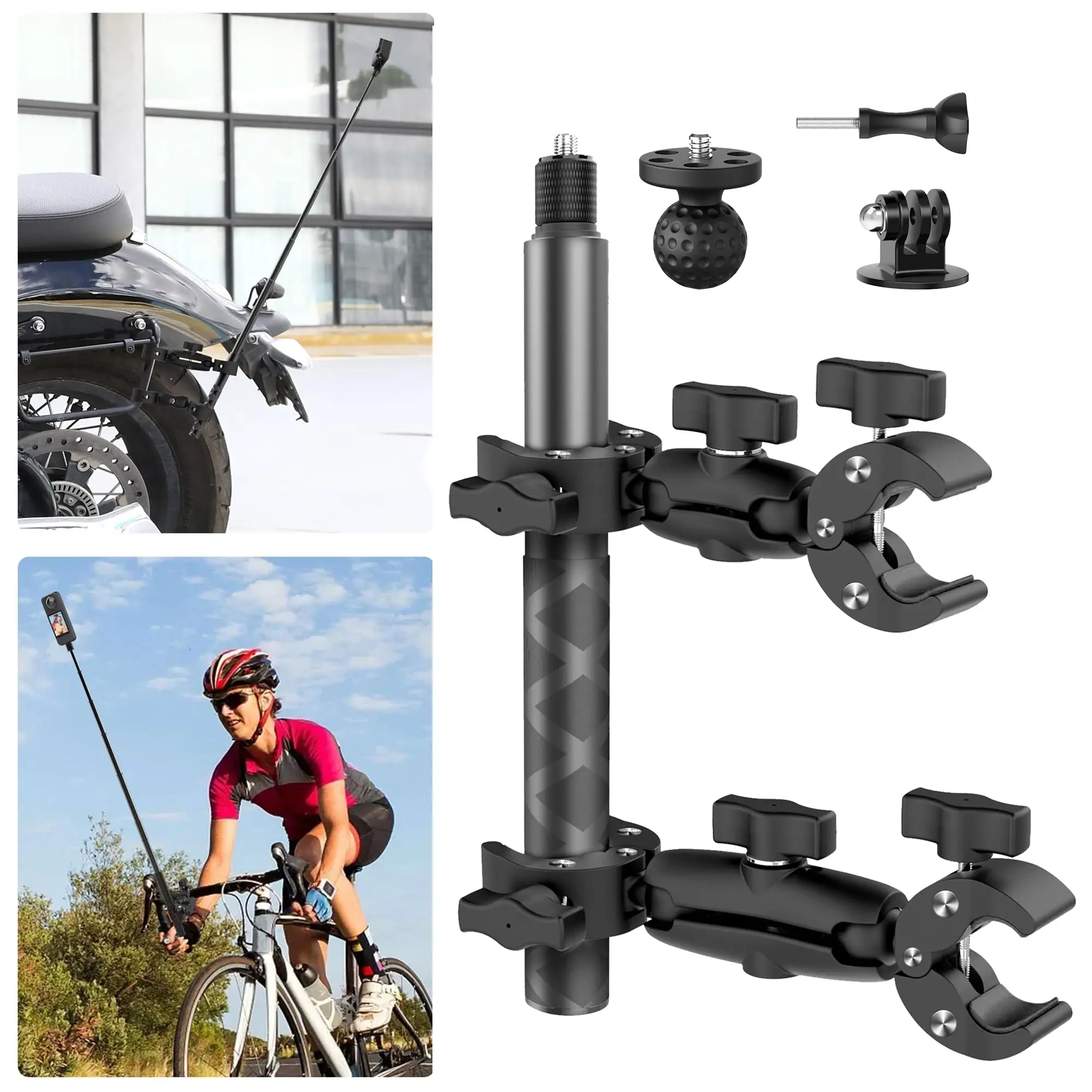 Motorcycle Motorbike Mount for Insta 360 X4 X5, Bike Handlebar Clamp Mounts 59" Invisible Selfie Stick Bundle Kit for Insta360 X5 X4 X3 X2 X ONE, for DJI OSMO 360, for GoPro Camera Accessories Motorcycle Accessory