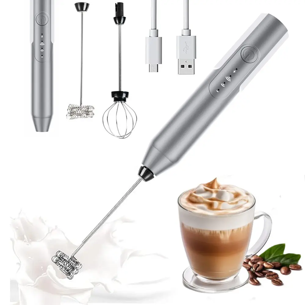 Handheld Electric Milk Frother Wand - Stainless Steel Drink Mixer Whisk, Easy Clean Mini Size Wand Shape Frother for Milk, Coffee