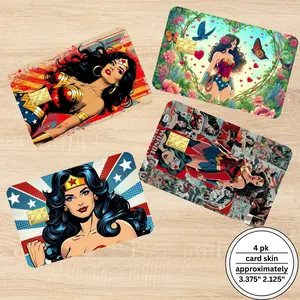 Holographic Superhero Girl Credit Card Skins Comic Style Credit Card Decor 4-Pack Empowering Feminine Card Cover Gift Idea Holographic Finish 3.375" x 2.125"