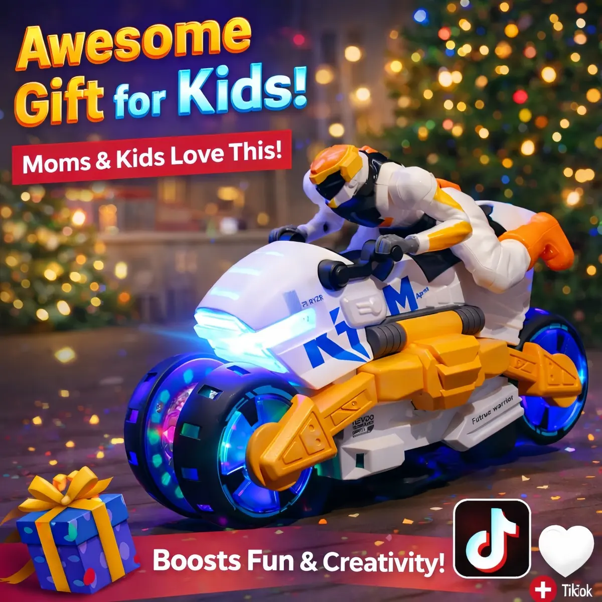 Electric Kids Motorcycle Toy for 2-4 Years Olds - Auto-Rotating 360° Spins, Smart Obstacle Avoidance, Transforming Design, Dazzling LED Lights, Cool Music, Interactive Fun - Outdoor Toy, Perfect Birthday Christmas Gift for Boys & Girls