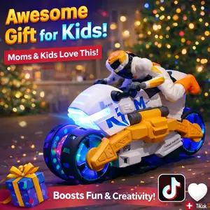 Electric Motorcycle Toy for Kids Toddlers  Auto-Rotating, 360° Spins, Smart Obstacle Avoidance, Transforming Design, Dazzling LED Lights, Cool Music & Interactive Fun! Perfect Birthday, Holiday Gift for Boys & Girls,MotorcycleToy ，ToyForToddlers